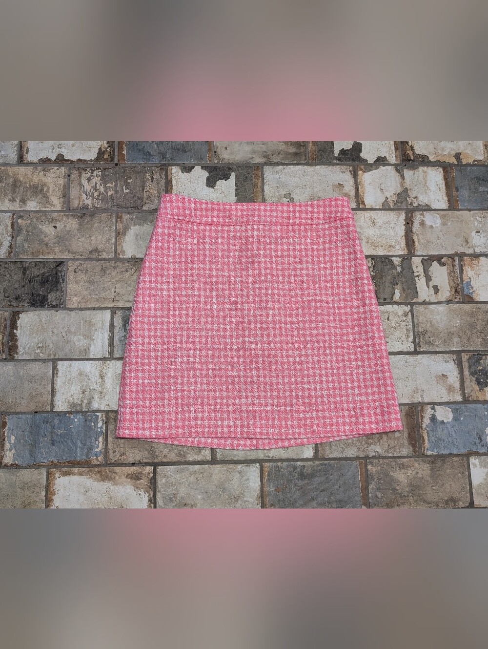 J.Crew Pink & White Textured Tweed Houndstooth Mini Skirt - Women's Size 8